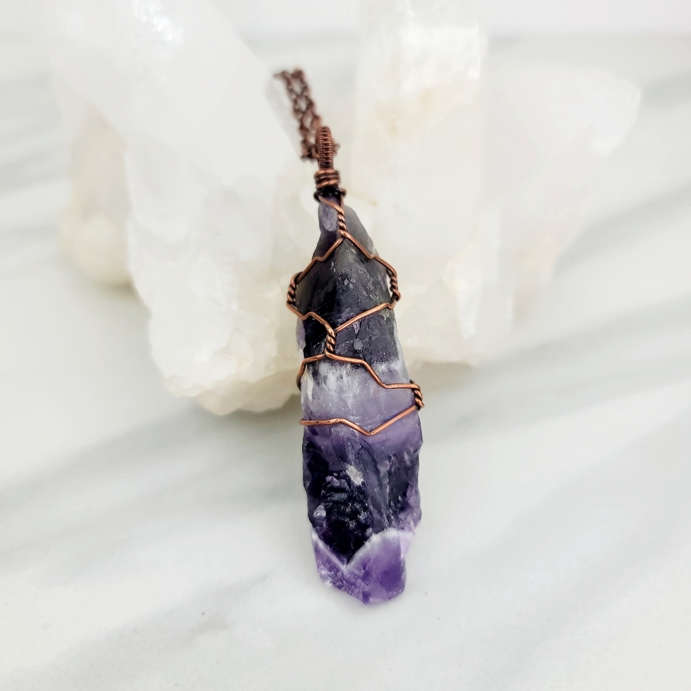 Amethyst Necklace Jewelry Pendant Men Women Copper Purple Crystal Gift Handmade